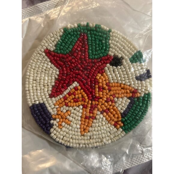 Handcrafted Beaded Starfish Coasters Set Of 4 - 4.25" Round - Beach Theme Decor - Picture 5 of 6